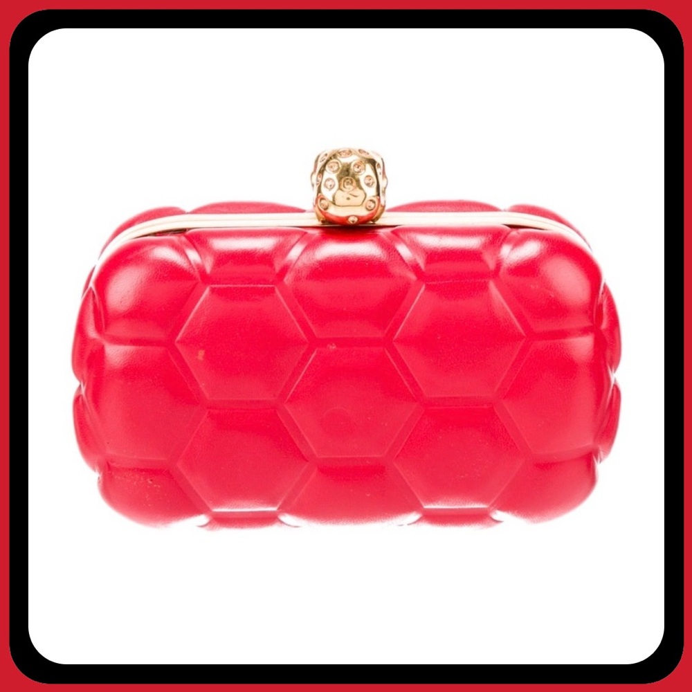 Alexander McQueen Red Geometric Skull Clutch - Picture 4 of 10